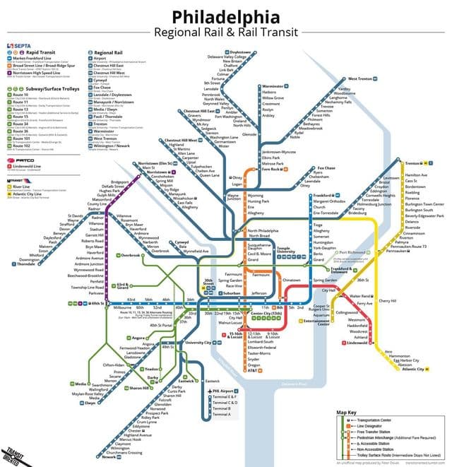 Mapa de las estaciones de metro de Filadelfia