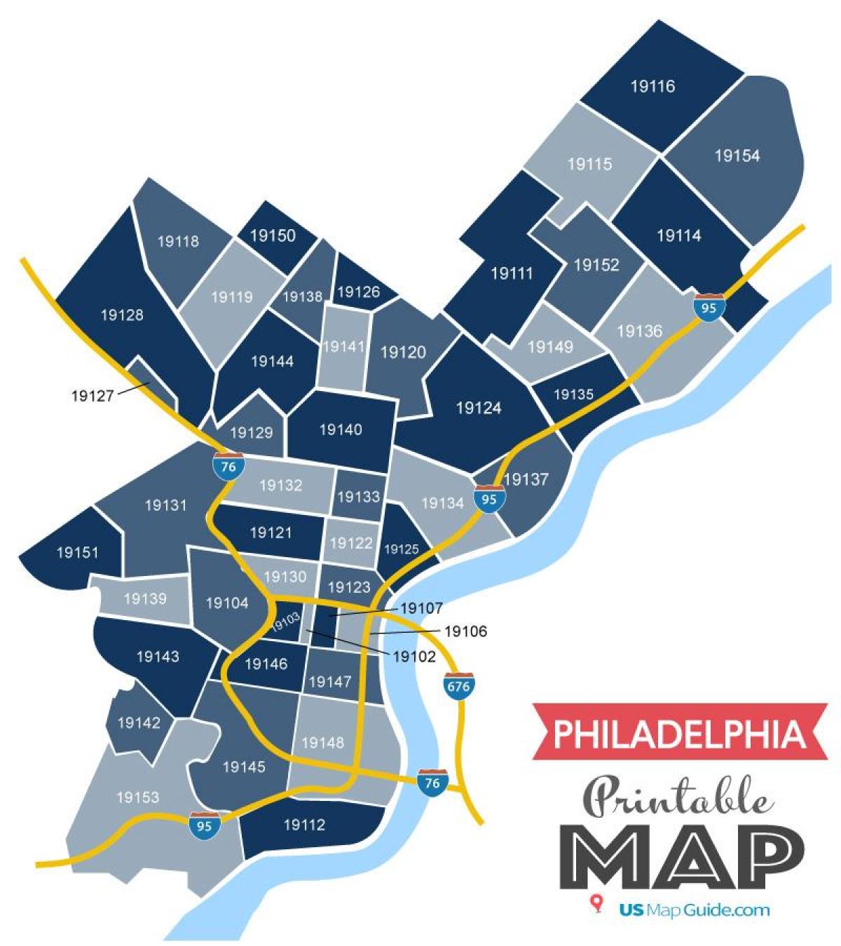 Mapa de códigos postales de Filadelfia